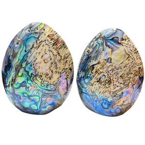 Vintage Abalone Salt / Pepper Shakers Paua Shell Shaker Set 70’s Iridescent 3.25